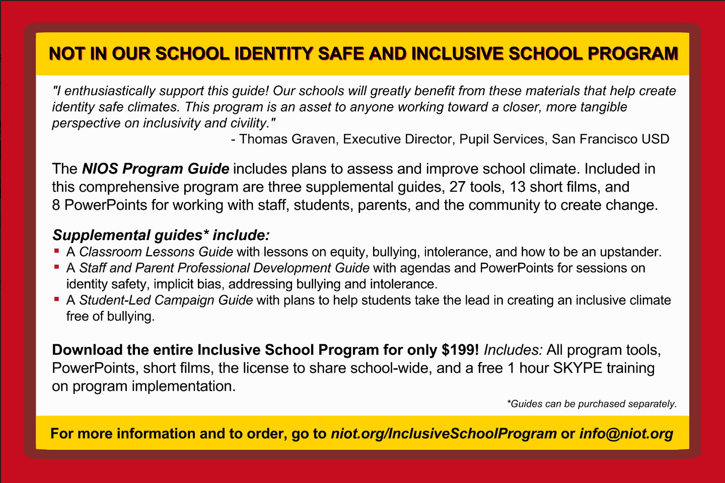 A Guide for Inclusive and Identity Safe Schools Not in Our Town